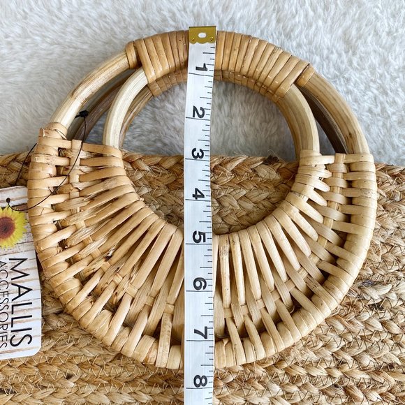Mallis Women's Straw Tote Bag, Round Wooden Handle, Beach Bag, Metallic Details - Picture 10 of 10